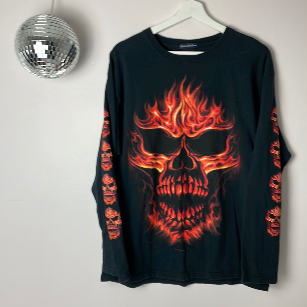 💀 STURGIS Harley Davidson motorcycle flaming skull long sleeve t shirt tee 💀